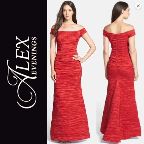 Long Stretch Taffeta Dress with Fishtail Skirt and Off the Shoulder Size 10 - Picture 1 of 14